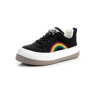 Whataoffers Women Fashion Casual Rainbow Color Block Platform Canvas Platform Shoes