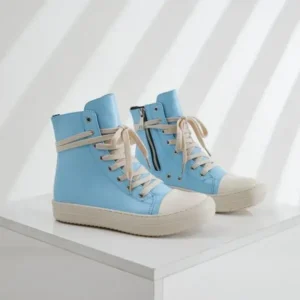 Whataoffers Women Fashion Blue Faux Leather High Top Shoes