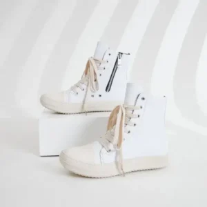 Whataoffers Women Fashionable Hip Hop White High Top Sneakers