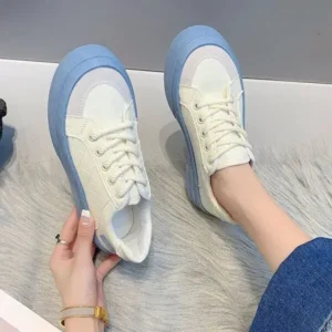 Whataoffers Women Fashion Round Toe Lace-Up Sneakers