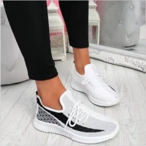 Whataoffers Women Fashion Casual Thick Sole Breathable Fly Woven Thick Sole Lace Up Sneakers