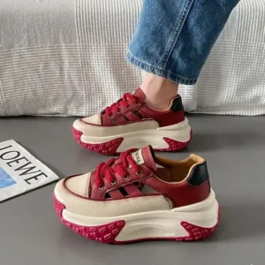 Whataoffers Women'S Fashion Cutout Platform Lace-Up Sneakers