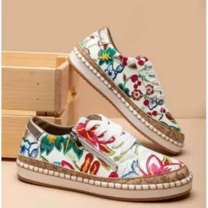 Whataoffers Women Fashion Color Matching Ethnic Style Printed Sneakers