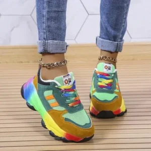 Whataoffers Women Fashion Platform Color Block Platform Sneakers