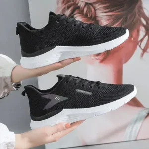 Whataoffers Women Fashion Flyknit Mesh Lace-Up Sneakers