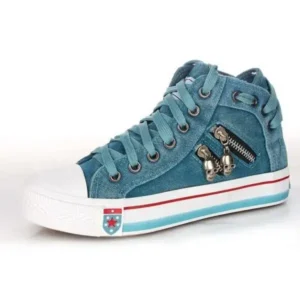 Whataoffers Women Fashion Zipper Metal Skull Decoration Sneakers