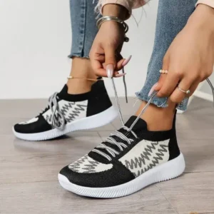 Whataoffers Women Fashion Color Block Mesh Platform Sneakers