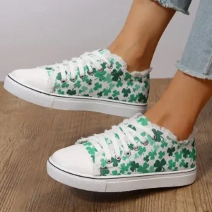 Whataoffers Women Fashion Multicolor Print Lace Up Sneakers