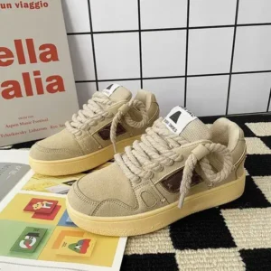 Whataoffers Women Fashion Retro Block Color Platform Sneakers