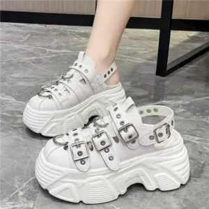 Whataoffers Women Fashion Platform Solid Color Sneakers