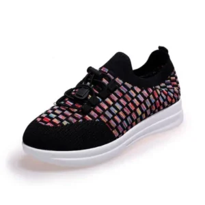 Whataoffers Women Fashion Low-Top Lace-Up Platform Color-Block Fly-Knit Sneakers