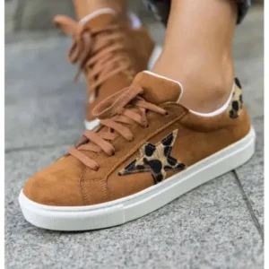 Whataoffers Women Fashion Round Toe Lace-Up Canvas Sneakers