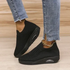 Whataoffers Women'S Casual Solid Color Round Toe Mesh Breathable Low Top Platform Sneakers