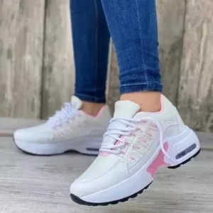 Whataoffers Women Fashion Round Toe Lace Up Mesh Breathable Sneakers