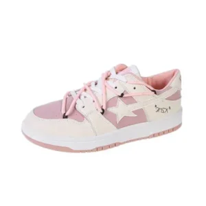 Whataoffers Women Fashion Low Top Flat Retro Sneakers